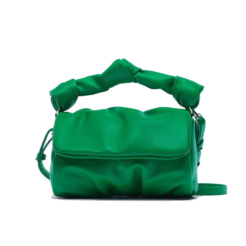 Bandoleras fruncidas de diseñador para mujer, bolso cruzado de cuero Pu suave de lujo, pequeño, verde, 2021